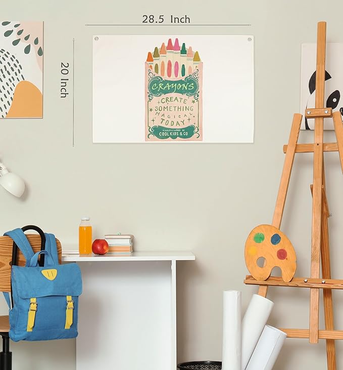 Kids Painting Training Rectangular Canvas Banner Flag Sign Poster Wall Decor Gift for Boys Girls,Practice Drawing Room Essential Gallery Nursery Classroom Playroom Wall Decor-Crayons Box Theme