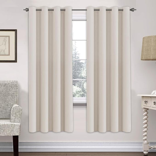 H.VERSAILTEX Ultra Soft Microfiber Thermal Insulated Antique Copper Grommet Blackout Curtains/Window Treatment Draperies 52 by 72 - Inch for Living Room/Bedroom, Set of 2 - Natural