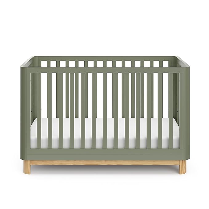 Storkcraft Santos Convertible Crib (Olive & Natural) – GREENGUARD Gold Certified, Fits Standard Crib Mattress, Converts to Toddler Bed and Daybed, 4 Adjustable Mattress Heights, Rounded Edges