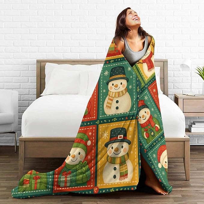 Snowman Blanket Cute Christmas Snowman Winter Fuzzy Plush Super Fleece Plush Soft Cozy Warm Stuff Bedding Toddler Nursery Baby Blankets Gifts for Boys Girls Kids Adult Men Women 40"X50"