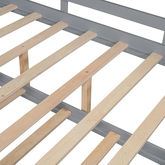 Twin Size House Bed with Trundle for Kids,Twin Kids Bed Frame with Storage Shelves,Wood House Bed Frame for Girls,Boys,Can be Decorated,Gray