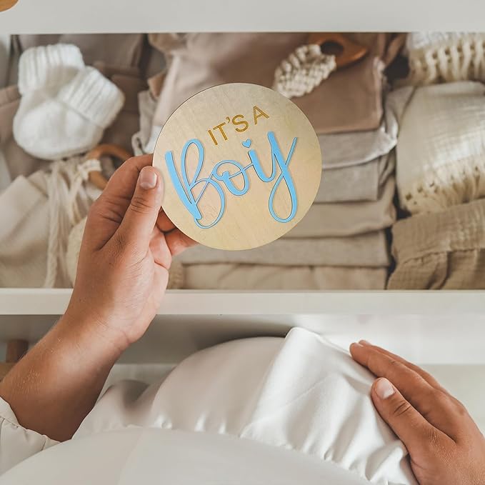 2Pcs Baby Announcement Sign Set, 5.9 Inch Hello World Newborn Sign and IT’S A Boy Welcome Signs, Baby Name Sign with Ink Pad for Hand & Footprints, 3D Wooden Birth Gifts for Hospital Shower Nursery