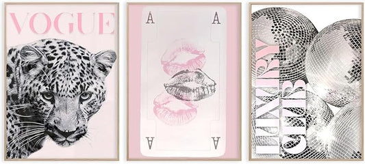 Retro Bar Cart Decor Aesthetic Girly Wall Art Modern Room Aesthetic Wall Art Funny Maximalist Leopard Print Set Of 3 Trendy Disco Ball Poster 12x16 Inch UnFramed for Living Room Bedroom Dorm Apartment