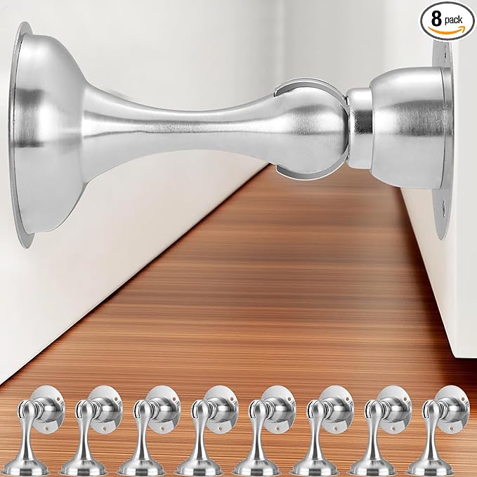 8 Pack Magnetic Door Stop No Drilling Door Stop with 3D Adhesive Tapes Keep Door Open Door Stainless Steel Screws for Stronger Mount (Silver)