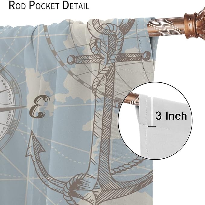 Nautical Theme Window Curtains,Pirate Sailboat Curtains for Bedroom,Conch Starfish Print Draperies for Living Room,Ocean Window Treatment Curtains Set 2 Panels,84x84 Inches