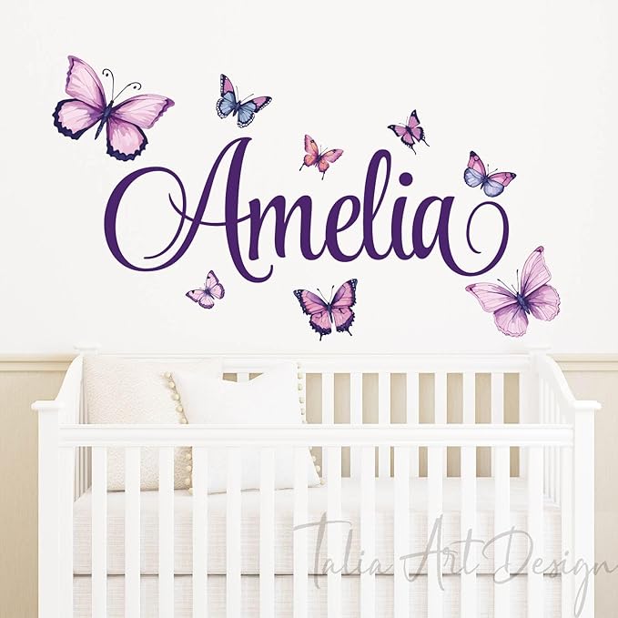 Personalized Wall Sticker with Custom Name,Watercolor Butterfly Wall Decals for Girls Room and Nursery