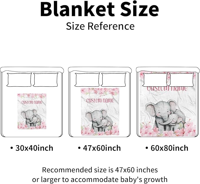 Personalized Baby Blankets for Girls, Custom Name Pink Flower Elephant Pattern Baby Blanket, Soft Receiving Blanket for Newborns and Toddlers, Ideal for Baby Showers and Nursery Decor