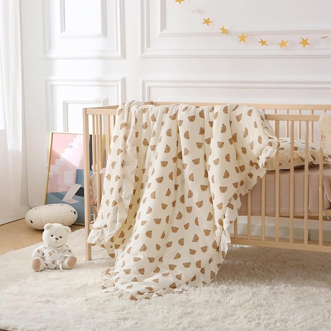 100% Cotton Muslin Crib Comforter/Quilt,Ultra Soft Cozy Reversible Baby Blanket,All Season Toddler Blankets for Boys and Girls, Machine Washable,41"x48"