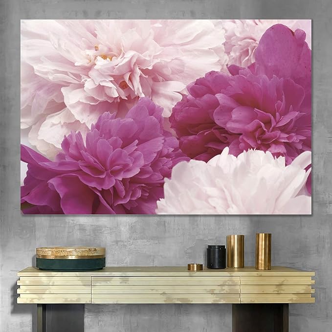 SIGNWIN Canvas Wall Art Bouquet of Blush Pink, Red and White Peony Floral Flower Photography Modern Art Romantics Closeup Duotone for Living Room, Bedroom, Office - 16x24 inches