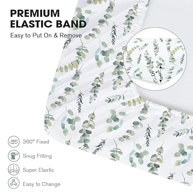 Little Grape Land Pack and Play Sheets Mini Crib Sheets Soft Breathable Pack N Play Sheets, Playard Fitted Sheet 2 Pack Stretchy Fits 38"x26" Playard Mattress, Green Leaves