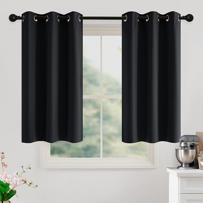 NICETOWN 100% Black Out Curtains 45 Inches Long 2 Panels for Living Room, Bedroom, Office Thermal Insulated Blackout Drapes Solid Grommet Noise Reducing Window Curtains, W40