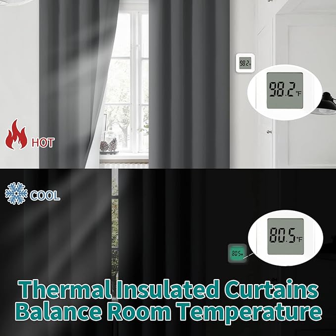 BGment Blackout Curtains for Bedroom 63 Inch Length 2 Panels Set, Thermal Insulated Bedroom Curtains Soundproof Room Darkening Window Curtain Drapes, Each Grommet Curtains 52 Inch Wide, Dark Grey