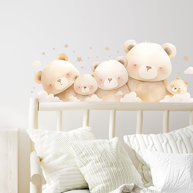 Family Teddy Bears Wall Decals Removable Cartoon Animal Vinyl Stickers for Nursery Kids Bedroom and Playroom Decor Peel and Stick Wall Art