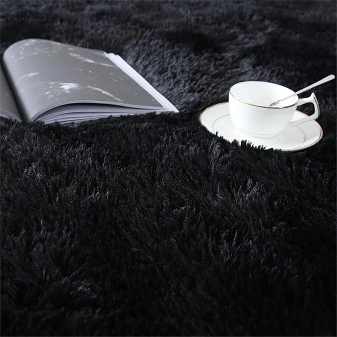 CAIYUECS Shag Area Rug,Indoor Ultra Soft Fluffy Plush Rugs for Bedroom Living Room, Non-Skid Modern Nursery Faux Fur Rugs for Kids Room Home Decor (5x7 Feet, Black)