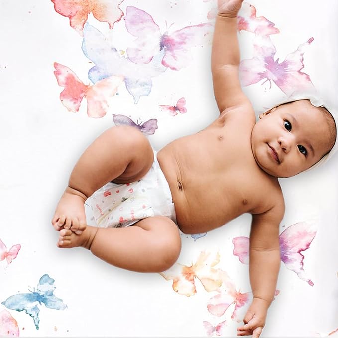 Oilo Baby Blanket, Luxury Soft Plush Chenille Backing & Turkish Cotton Jersey Print, Double Layered, 30" x 40", Rolled Jersey Edge Trim, Machine Washable, Perfect for Infant or Toddlers, Butterfly