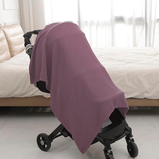36” X 40” Inches Cooling Baby Waffle Weave Blanket, Ultra-Soft Lightweight Receiving Blanket for Newborn, Breathable Comfortable Baby Swaddle Blanket for Boys and Girls(Mauve)