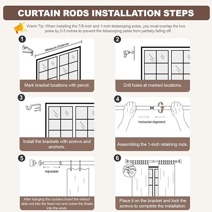 Modern Gold Curtain Rods for Windows 28 to 48 Inches Adjustable Length Heavy Duty 1" Diameter Window Curtain Rod with Decorative Finials for Outdoor Bedroom Kitchen Living Room
