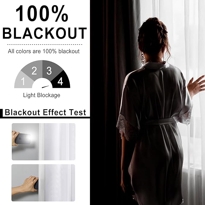 XWZO White Double Layer Curtains, 100% Blackout Curtains with Sheer Overlay for Nursery, Living Room, Children's Room, Grommet Thermal Insulated Privacy Curtains with Tiebacks, 2 Panels, 52x108