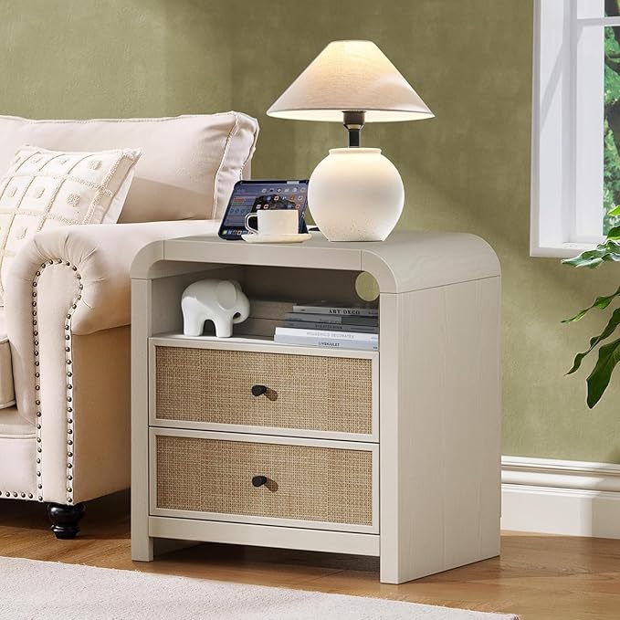 Oak&Sparrow 2 Drawer Tall Dresser for Bedroom, 23.6'' Rattan Dresser with Ample Storage, Boho Chest of Drawers, Thickened Curved Profile Design, Oak Dressers for Bedroom, Living Room