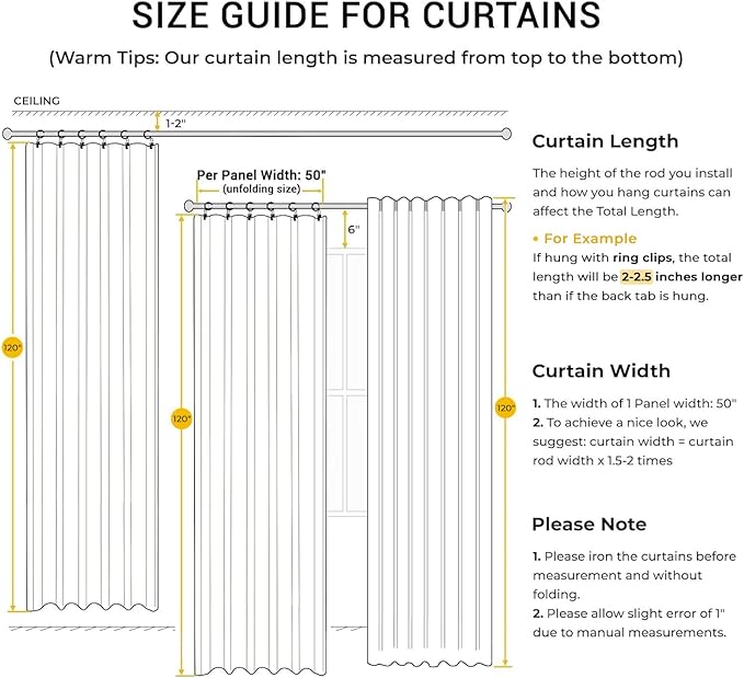 INOVADAY 100% Blackout Curtains for Bedroom, Black Out Curtains 120 Inch Long, Clip Rings Linen Blackout Drapes, Thermal Insulated Room Darkening for Living Room, 2 Panels - Cream,W50xL120