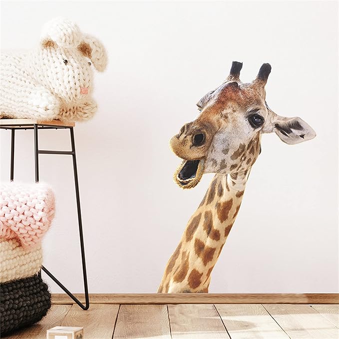 ROFARSO Lifelike Cute Lovely Giraffe Animal Wall Stickers Removable Wall Decals Peel and Stick Wall Art Decorations Home Decor for Kid Nursery Baby Bedroom Living Room Playing Room Murals