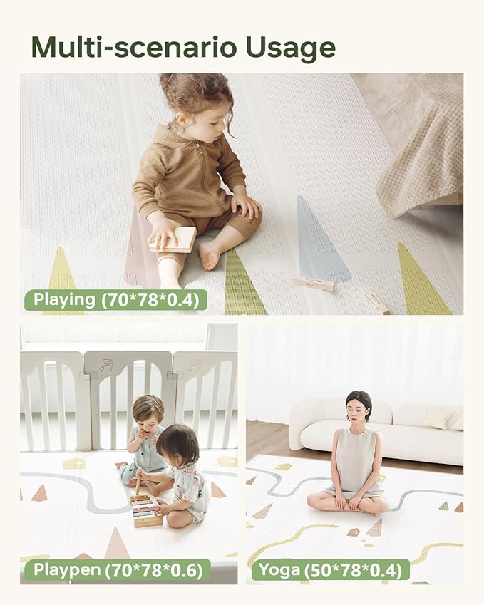 Baby Play Mat, Foldable&Waterproof Baby Play Mat for Floor, Reversible Foam Playmats for Babies Boy and Toddlers Infants, Edge Reinforcement Crawling Mat for Indoor&Outdoor&Travel(50*77*0.4)