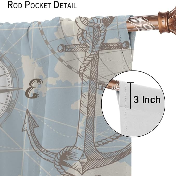 Nautical Theme Window Curtains,Pirate Sailboat Curtains for Bedroom,Conch Starfish Print Draperies for Living Room,Ocean Window Treatment Curtains Set 2 Panels,72x63 Inches
