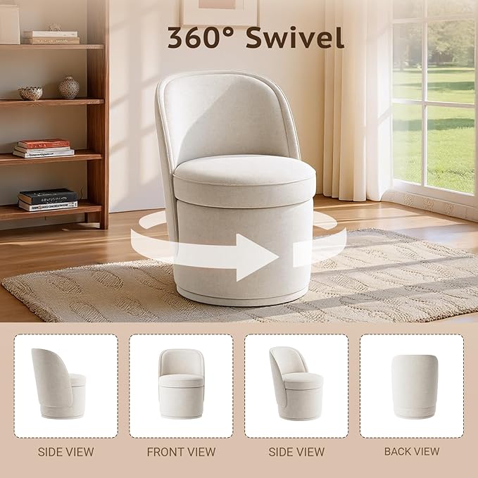 Swivel Accent Chair Set of 2, 360° Swivel Round Chair with Hidden Storage, Modern Small Barrel Armchair for Living Room/Bedroom, Beige