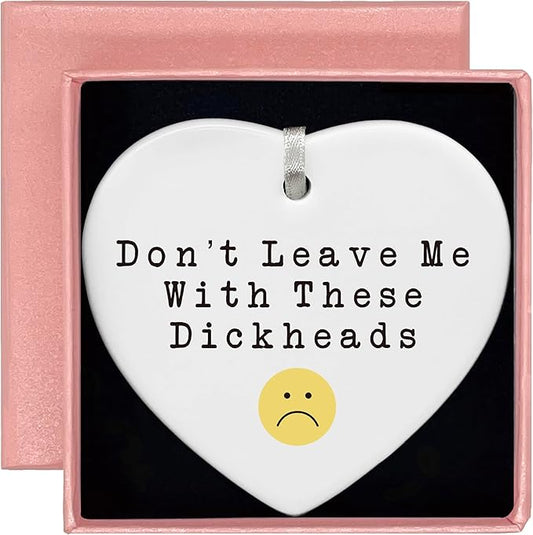 Heart Shaped Christmas Ornament-Colleague Promotion New Job Gift-Funny Farewell Goodbye Don’t Leave Me Appreciation Present for Coworker Leader Teacher Ceramic Keepsake Decor