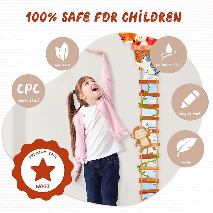 Personalized Name Wooden Growth Chart for Wall, Animal Balloon Wood Baby Height Growth Chart Wall Kids Room Nursery Wall Decor