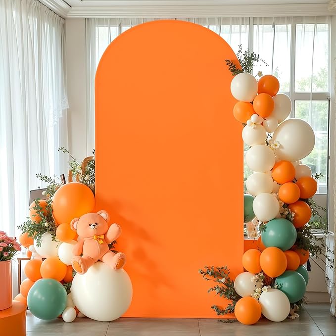 6.6FT Orange Arch Backdrop Cover, Spandex Fitted Wedding Arch Stand Covers Round Top Chiara Backdrop Cover for Thanksgiving Birthday Party Ceremony Banquet Decoration