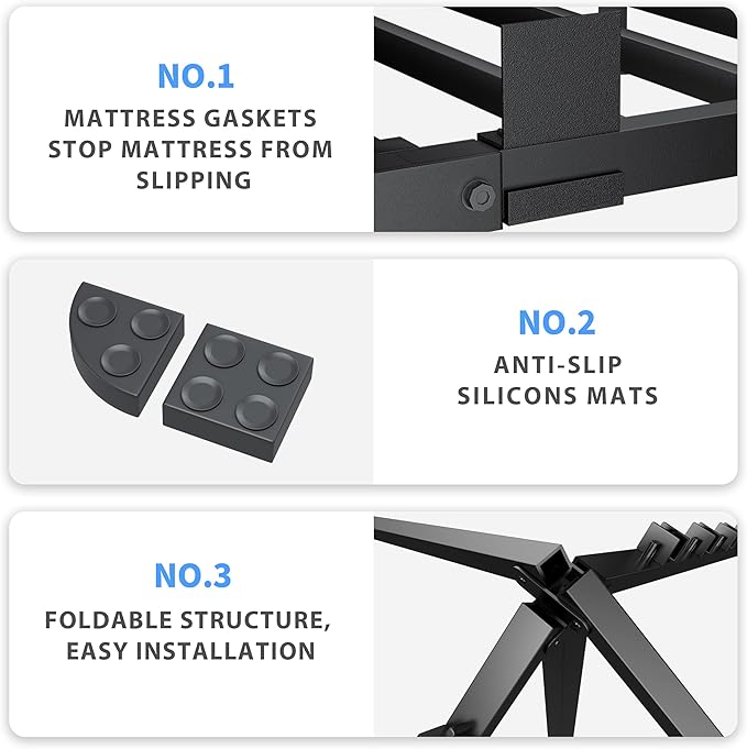 10 Inch Queen Bed Frame, 3500Lbs Heavy Duty Metal Platform with Round Corner Legs Mattress Slide Stopper, Steel Slat Support No Box Spring Needed, Noise Free, Non-Slip, Easy Assembly