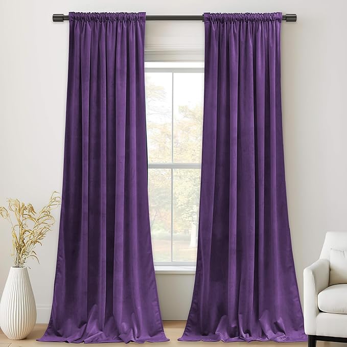 StangH Purple Velvet Curtains 96 inches, Room Darkening Super Soft Velvet Drapes for Living Room Bedroom, Thermal Insulated Window Treatment, 52 x 96 inch, 2 Panels