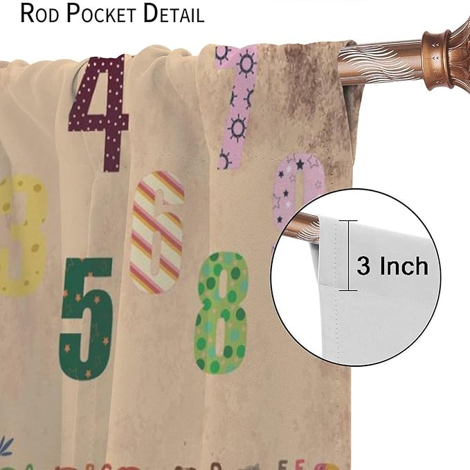 Animal Alphabet Numbers Tree Curtain Learning ABC Letters Birds Numbers Home Printed Rod Pocket Window Treatments for Bedroom Living Room Playroom Nursery 63" W X 63" L