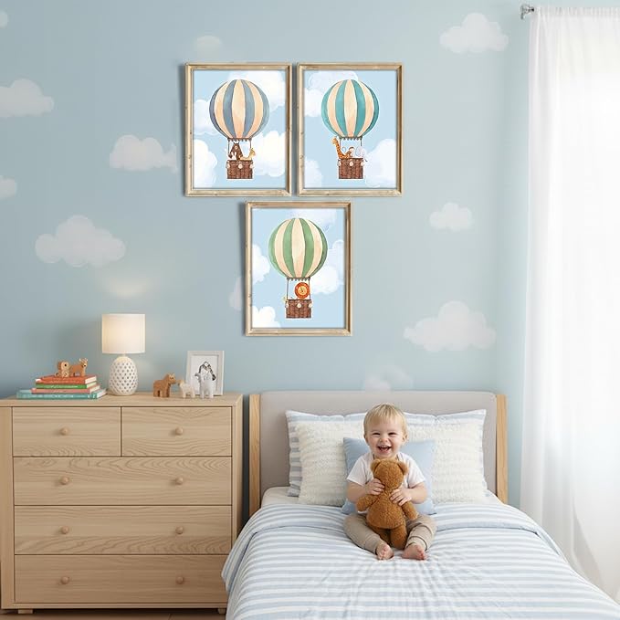 DREAM BIG PRINTABLES Hot Air Balloon Art Prints (Set of 3) - Unframed - 8x10s | Modern Nursery Wall Decor