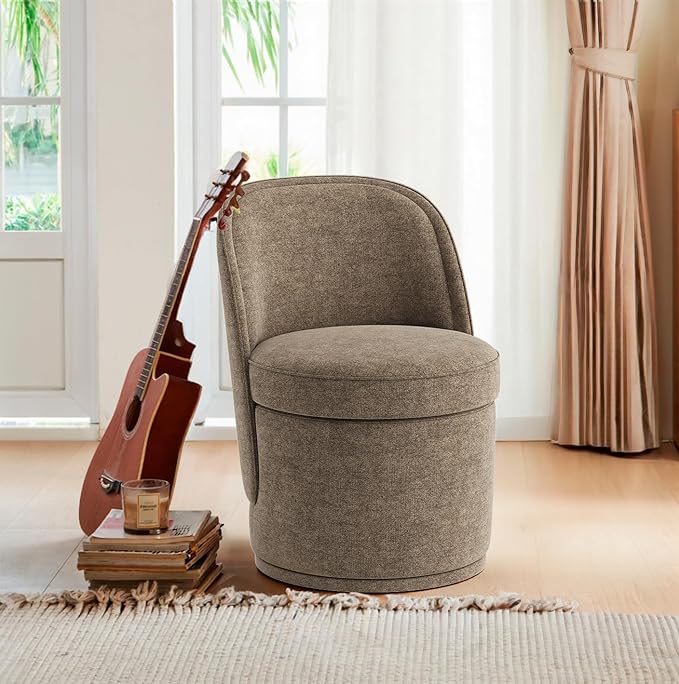 Swivel Accent Chair, 360° Swivel Chair with Hidden Storage, Modern Small Barrel Swivel Armchair for Living Room/Bedroom, Brown