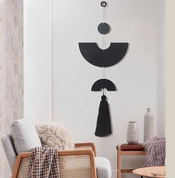 Black Metal Wall Decor Wall Hanging Metal Wall Art Tassel Living Room Bathroom Modern Home Room Decor 31" H