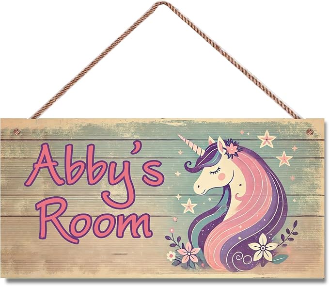 Personalized Sign Cute Unicorn Wall Decor Rainbow Decoration for Home Kitchen Bar Garage Vintage Retro Poster Plaque Decor for Kids Room Nursery Wall Decorations Stuff