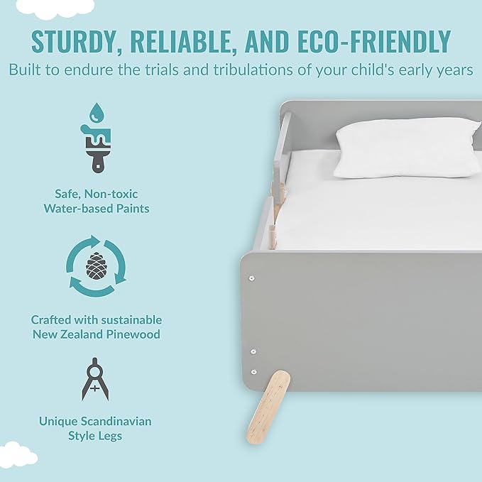 Dream On Me Osko Convertible Toddler Bed Made with Sustainable New Zealand Pinewood in Grey, JPMA & Greenguard Gold Certified, Non-Toxic Finish
