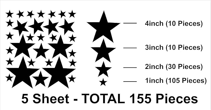 155 Pcs Dark Blue Star Wall Decals – Removable Mix of 1-4 Inch Peel & Stick Vinyl Stickers for Kids Room, Nursery & Playroom Decor
