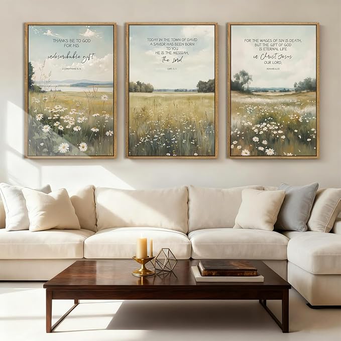 Anyzal Christian Jesus Wall Art Bible Scripture Wall Decor Farmhouse Wildflower Paintings Set of 3 for Living Room Bedroom Dining Room16x24 Inch