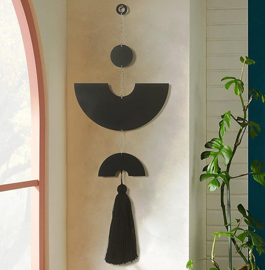 Black Metal Wall Decor Wall Hanging Metal Wall Art Tassel Living Room Bathroom Modern Home Room Decor 31" H