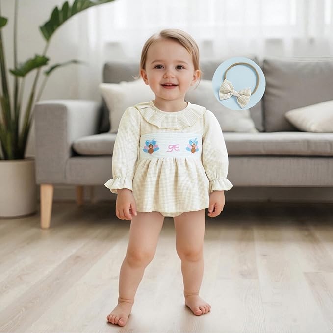 Giraropa Baby Girl Fall Winter Clothes Long Sleeve Romper Dress + Socks + Headband Newborn Infant Cute Casual Outfits