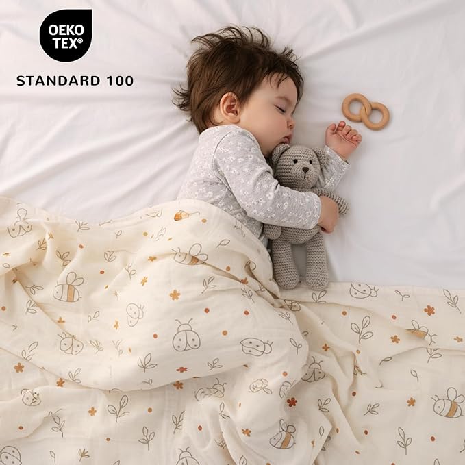 HECCEI Muslin Swaddle Blanket - Baby Muslin Blanket Large Swaddles 47 x 47 inches Breathable & Soft Baby Receiving Blanket Gender Neutral for Newborn Boys Girls, Garden Friend