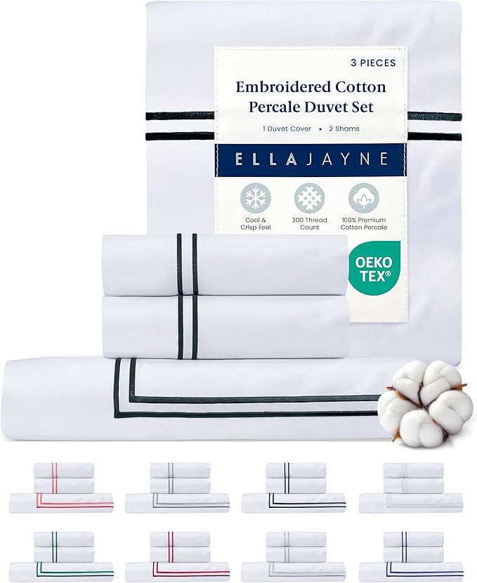 Ella Jayne Duvet Cover King (3 Pieces), 100% Cotton Percale, King/Cali King, Soft Breathable & Lightweight Including King Duvet Cover (1 Piece) 106 x 90 Inches with 2 Pillow Shams (Black Design)