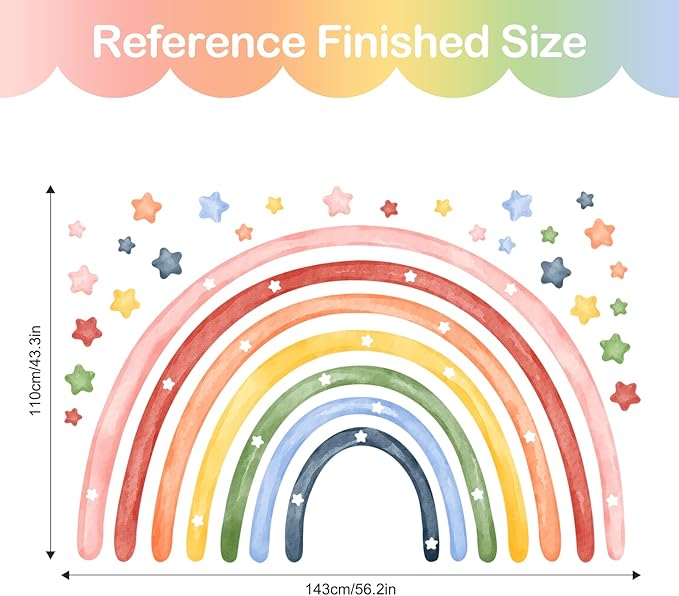 Tanlaby 56" X 43" Large Rainbow Wall Stickers Watercolor Stars Wall Decals Peel and Stick Colorful Art Decor for Baby Nursery Girls Bedroom Kids Playroom Daycare Classroom