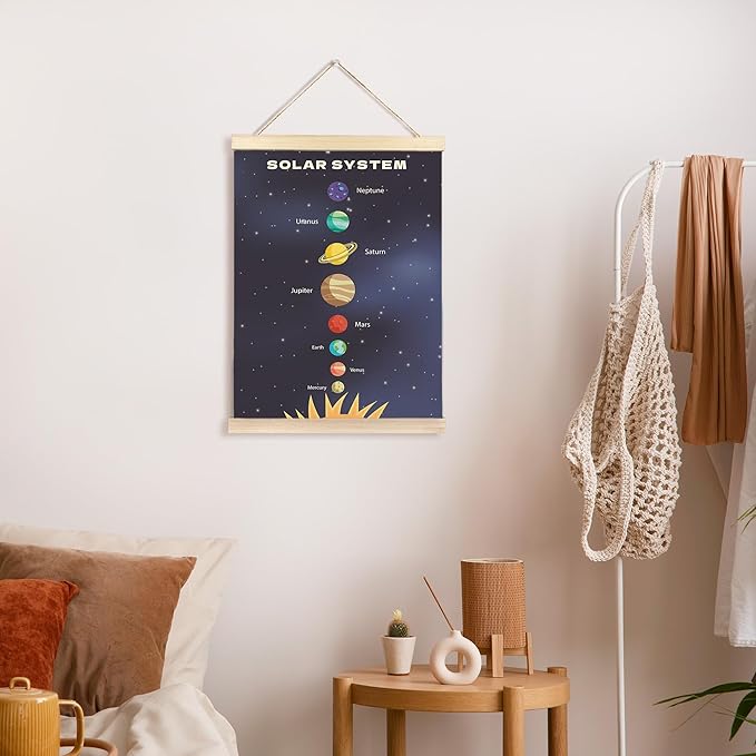 CGBHW Solar System Poster Hanger Frame, Outer Space Planet Solar System Posters Wall Art Hanging Decor for Toddler Boy Kids Room Playroom Nursery，Astronomical Education Wall Art Decor, 12x16Inch