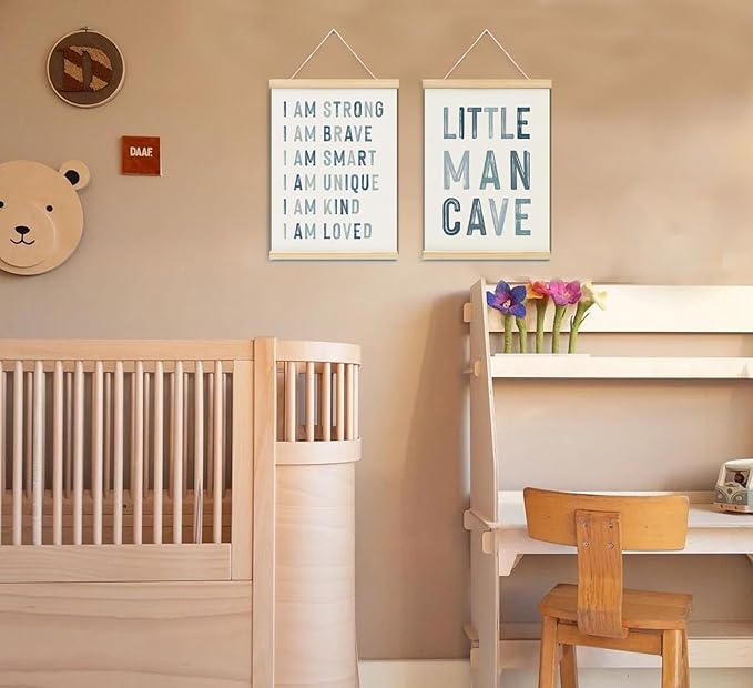ULEGIE Boy Nursery Decor Posters Framed with Wood Hanger, Little Man Cave Sign for Boys Kids, Boys Room Decor, Toddler Room Decor, Art Prints for Nursery Playroom Bedroom, 2 Pack 12 x 16 Inches-Blue