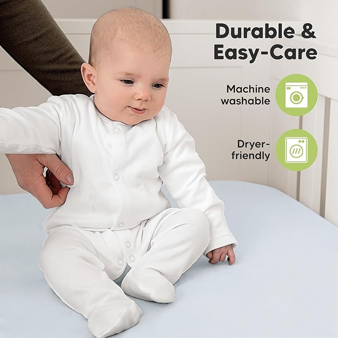 KeaBabies 2-Pack Organic Crib Sheets for Boys, Girls - 52x28 Fitted Crib Mattress Sheet Neutral, Breathable Jersey Cotton Cover for Baby Bed, Toddler Mattress, Soft & Cute Prints (Hazy)