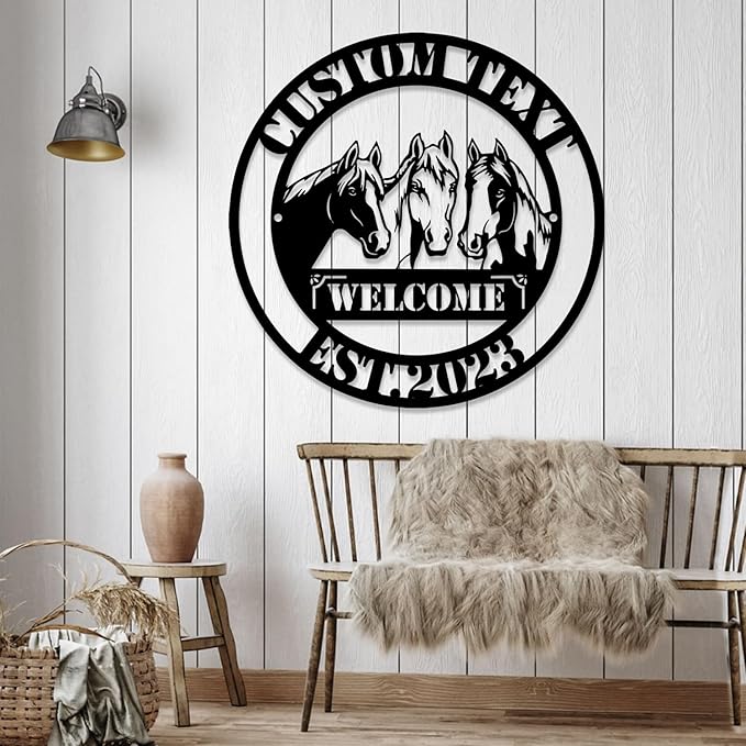 Personalized Horses Metal Welcome Sign, Horse Ranch Name Sign, Wall/Door Decor for Horse Stable, Barn, Farmhouse, Farther’s Day Gift for Dad/Grandpa/Farmer